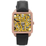 Yellow Template Design Rose Gold Leather Watch 