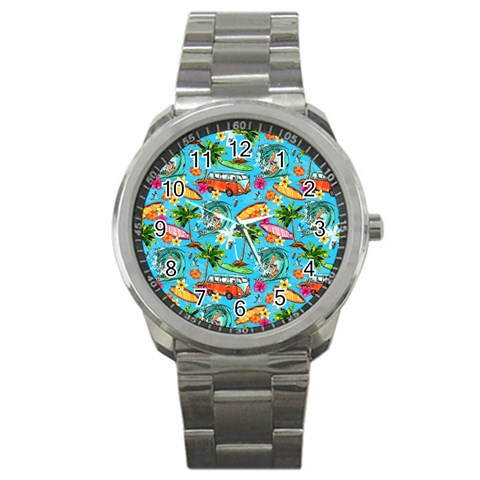 Summer Pattern Seamless Sport Metal Watch from ArtsNow.com Front