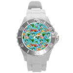 Summer Pattern Seamless Round Plastic Sport Watch (L)