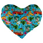 Summer Pattern Seamless Large 19  Premium Flano Heart Shape Cushions