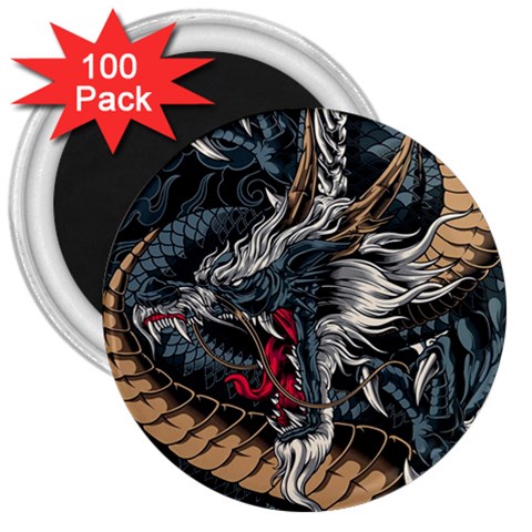 Dragon Snake Legend Japanese Mythology 3  Magnets (100 pack) from ArtsNow.com Front