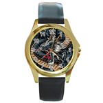 Dragon Snake Legend Japanese Mythology Round Gold Metal Watch