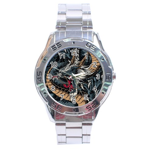 Dragon Snake Legend Japanese Mythology Stainless Steel Analogue Watch from ArtsNow.com Front