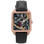 Dragon Snake Legend Japanese Mythology Rose Gold Leather Watch 