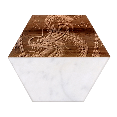 Japanese Dragon Pentagram Marble Wood Coaster (Hexagon)  from ArtsNow.com Front