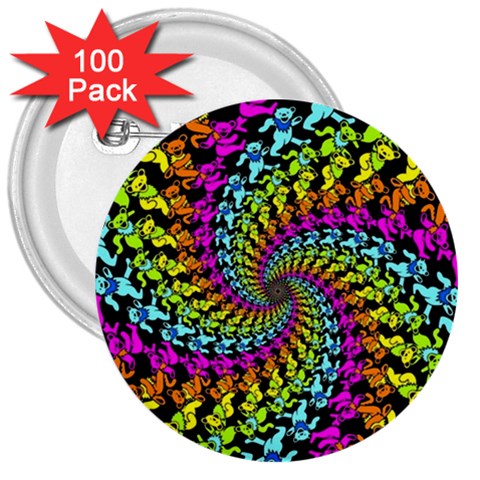 3d Grateful Dead 90 s Neon Dancing Bears 3  Buttons (100 pack)  from ArtsNow.com Front