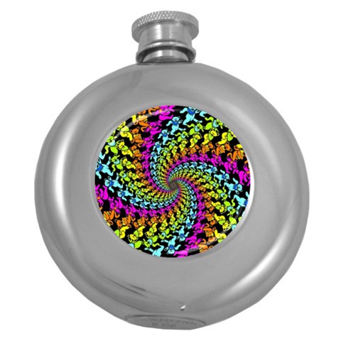 3d Grateful Dead 90 s Neon Dancing Bears Round Hip Flask (5 oz) from ArtsNow.com Front