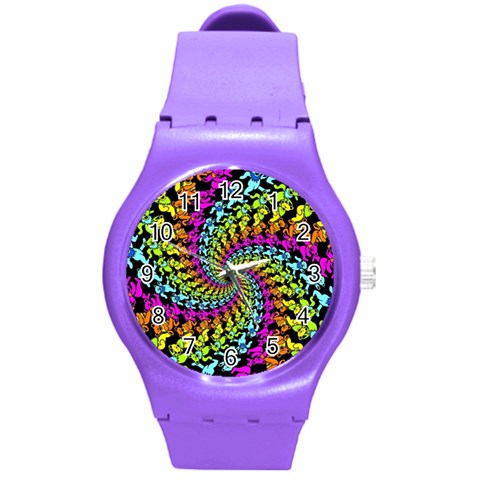 3d Grateful Dead 90 s Neon Dancing Bears Round Plastic Sport Watch (M) from ArtsNow.com Front