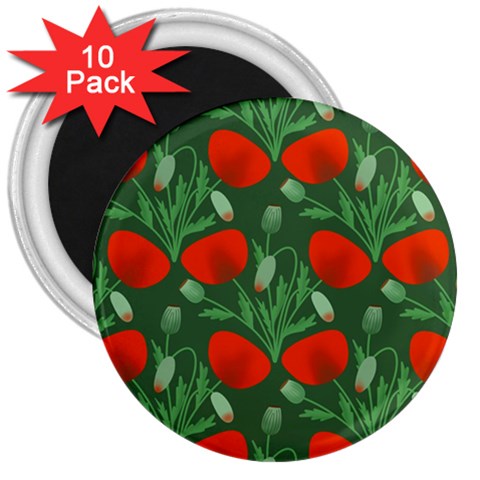 Poppy Fierce Wolf Poppies Bud 3  Magnets (10 pack)  from ArtsNow.com Front