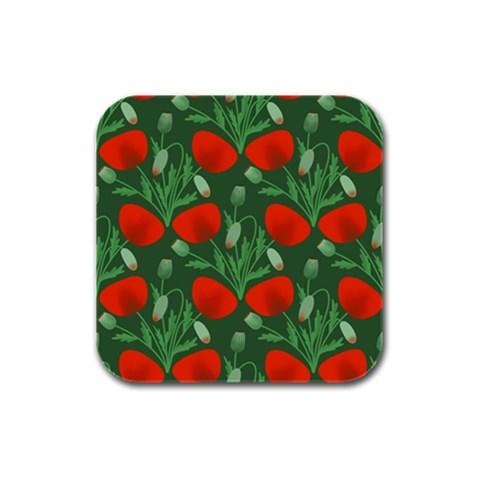 Poppy Fierce Wolf Poppies Bud Rubber Square Coaster (4 pack) from ArtsNow.com Front