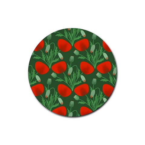 Poppy Fierce Wolf Poppies Bud Rubber Round Coaster (4 pack) from ArtsNow.com Front