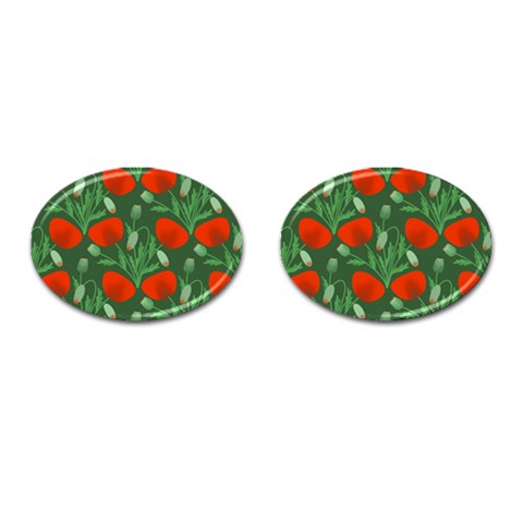 Poppy Fierce Wolf Poppies Bud Cufflinks (Oval) from ArtsNow.com Front(Pair)