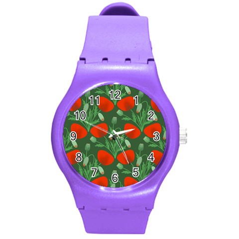 Poppy Fierce Wolf Poppies Bud Round Plastic Sport Watch (M) from ArtsNow.com Front