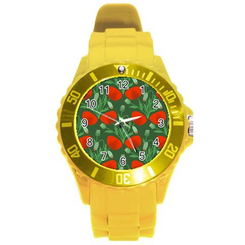 Poppy Fierce Wolf Poppies Bud Round Plastic Sport Watch (L) from ArtsNow.com Front