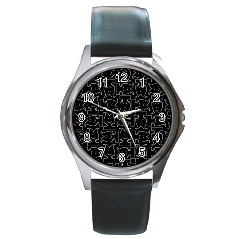 Enigmatic Demon Black and White Pattern Round Metal Watch from ArtsNow.com Front