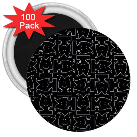 Enigmatic Demon Black and White Pattern 3  Magnets (100 pack) from ArtsNow.com Front