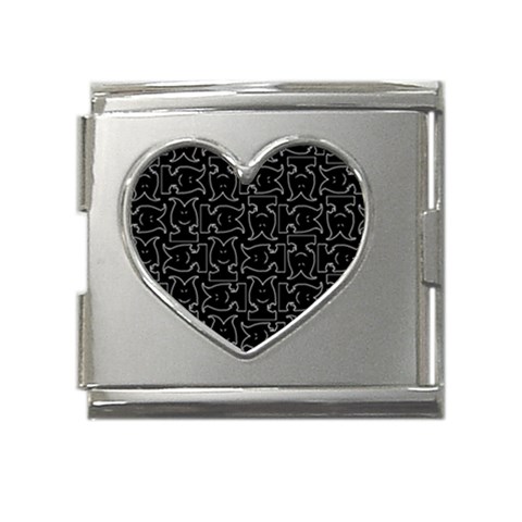 Enigmatic Demon Black and White Pattern Mega Link Heart Italian Charm (18mm) from ArtsNow.com Front