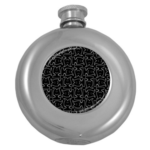 Enigmatic Demon Black and White Pattern Round Hip Flask (5 oz) from ArtsNow.com Front