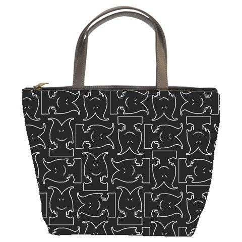 Enigmatic Demon Black and White Pattern Bucket Bag from ArtsNow.com Front