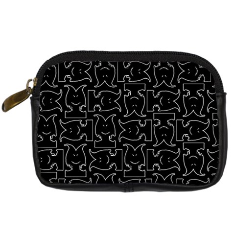 Enigmatic Demon Black and White Pattern Digital Camera Leather Case from ArtsNow.com Front