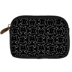 Enigmatic Demon Black and White Pattern Digital Camera Leather Case from ArtsNow.com Front