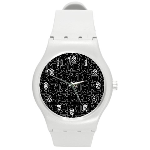 Enigmatic Demon Black and White Pattern Round Plastic Sport Watch (M) from ArtsNow.com Front