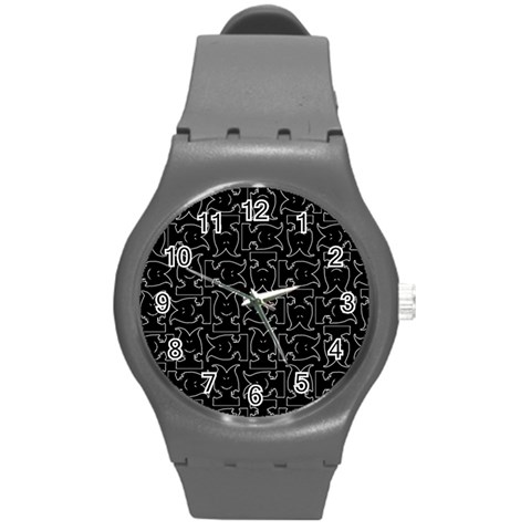 Enigmatic Demon Black and White Pattern Round Plastic Sport Watch (M) from ArtsNow.com Front