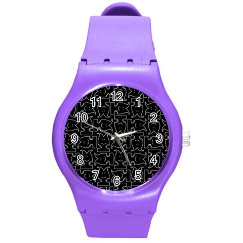 Enigmatic Demon Black and White Pattern Round Plastic Sport Watch (M) from ArtsNow.com Front