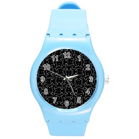 Enigmatic Demon Black and White Pattern Round Plastic Sport Watch (M) from ArtsNow.com Front