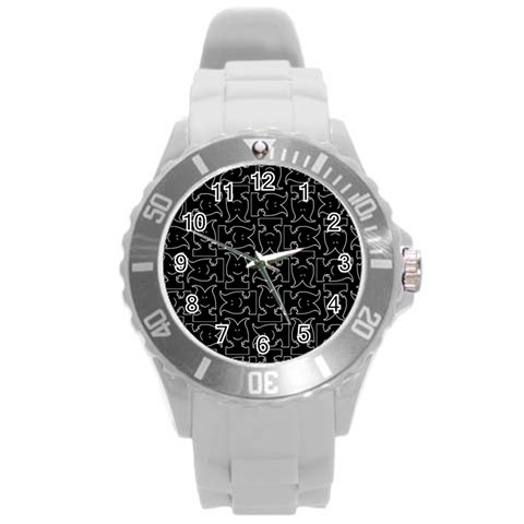 Enigmatic Demon Black and White Pattern Round Plastic Sport Watch (L) from ArtsNow.com Front