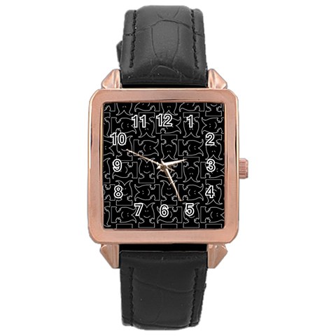 Enigmatic Demon Black and White Pattern Rose Gold Leather Watch  from ArtsNow.com Front