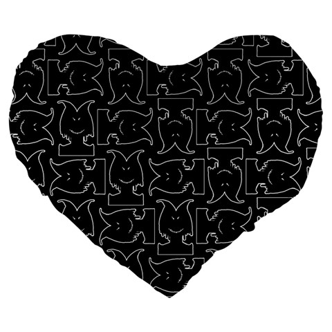 Enigmatic Demon Black and White Pattern Large 19  Premium Flano Heart Shape Cushions from ArtsNow.com Front