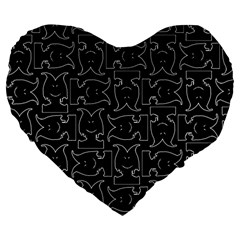 Enigmatic Demon Black and White Pattern Large 19  Premium Flano Heart Shape Cushions from ArtsNow.com Front