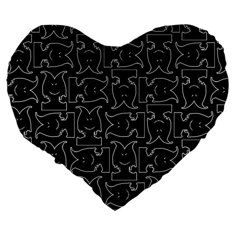 Enigmatic Demon Black and White Pattern Large 19  Premium Flano Heart Shape Cushions from ArtsNow.com Back