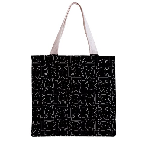 Enigmatic Demon Black and White Pattern Zipper Grocery Tote Bag from ArtsNow.com Back