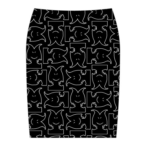 Enigmatic Demon Black and White Pattern Midi Wrap Pencil Skirt from ArtsNow.com Back