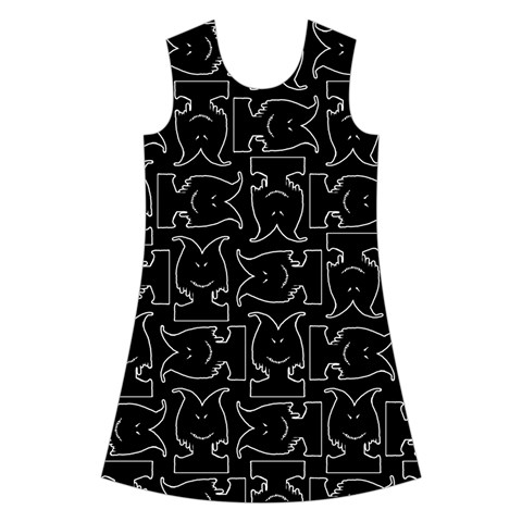 Enigmatic Demon Black and White Pattern Kids  Short Sleeve Velvet Dress from ArtsNow.com Front