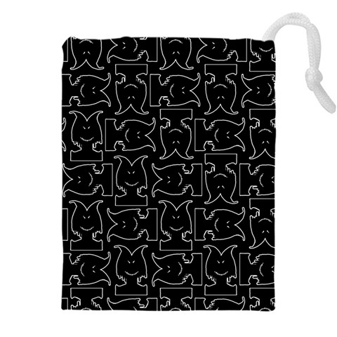 Enigmatic Demon Black and White Pattern Drawstring Pouch (4XL) from ArtsNow.com Front