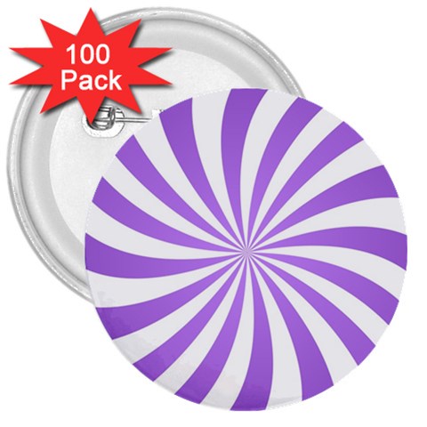 Spiral Vortex Rays Lavender Swirl Purple 3  Buttons (100 pack)  from ArtsNow.com Front