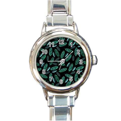 Leaves Pattern Abstract Blade Round Italian Charm Watch from ArtsNow.com Front