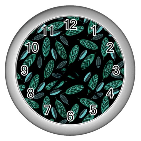 Leaves Pattern Abstract Blade Wall Clock (Silver) from ArtsNow.com Front