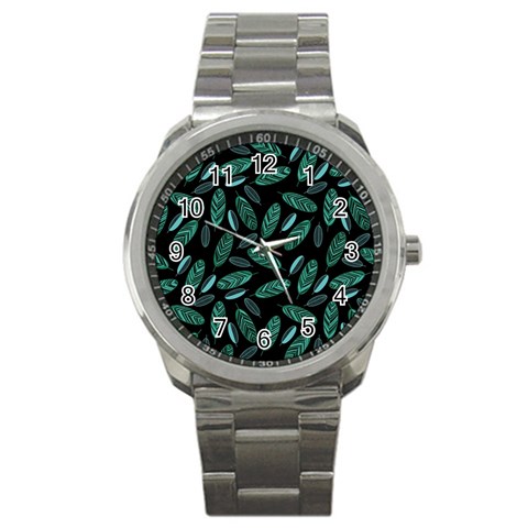 Leaves Pattern Abstract Blade Sport Metal Watch from ArtsNow.com Front