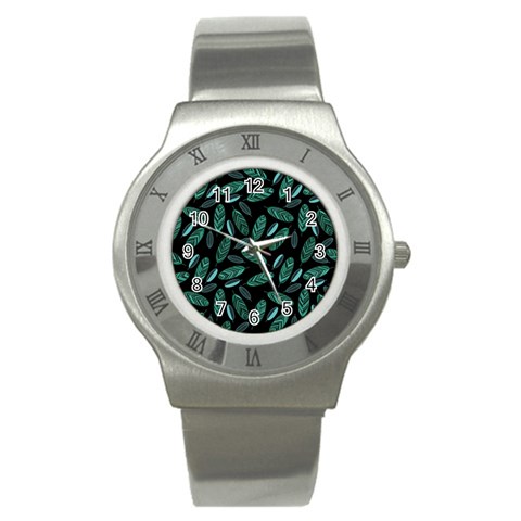 Leaves Pattern Abstract Blade Stainless Steel Watch from ArtsNow.com Front