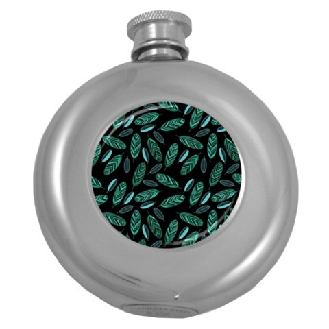 Leaves Pattern Abstract Blade Round Hip Flask (5 oz) from ArtsNow.com Front