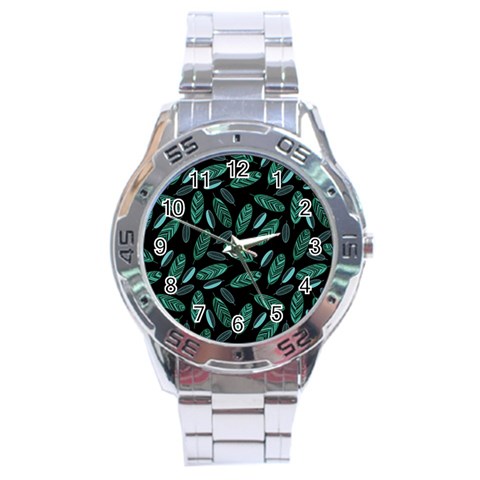 Leaves Pattern Abstract Blade Stainless Steel Analogue Watch from ArtsNow.com Front