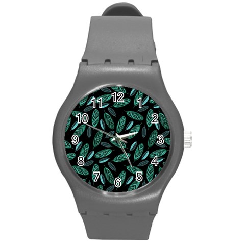 Leaves Pattern Abstract Blade Round Plastic Sport Watch (M) from ArtsNow.com Front