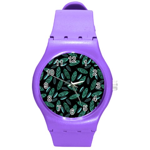 Leaves Pattern Abstract Blade Round Plastic Sport Watch (M) from ArtsNow.com Front