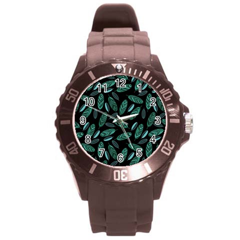 Leaves Pattern Abstract Blade Round Plastic Sport Watch (L) from ArtsNow.com Front