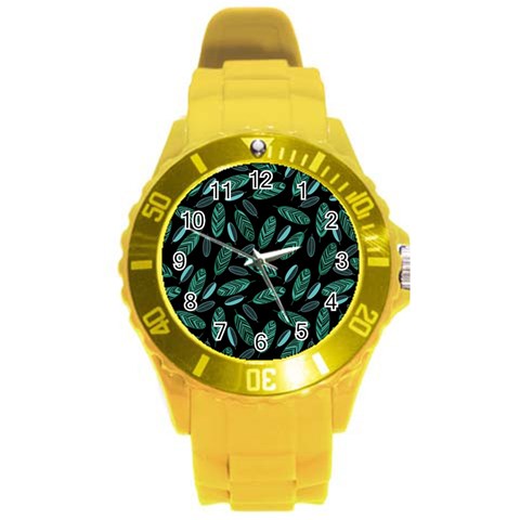 Leaves Pattern Abstract Blade Round Plastic Sport Watch (L) from ArtsNow.com Front