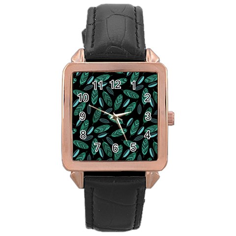 Leaves Pattern Abstract Blade Rose Gold Leather Watch  from ArtsNow.com Front